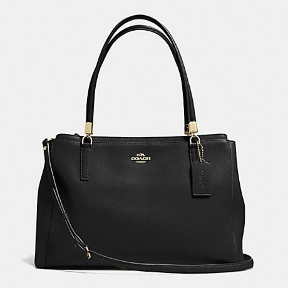 Coach Christie Black Crossgrain Leather Carry All Cross Body Hand Bag